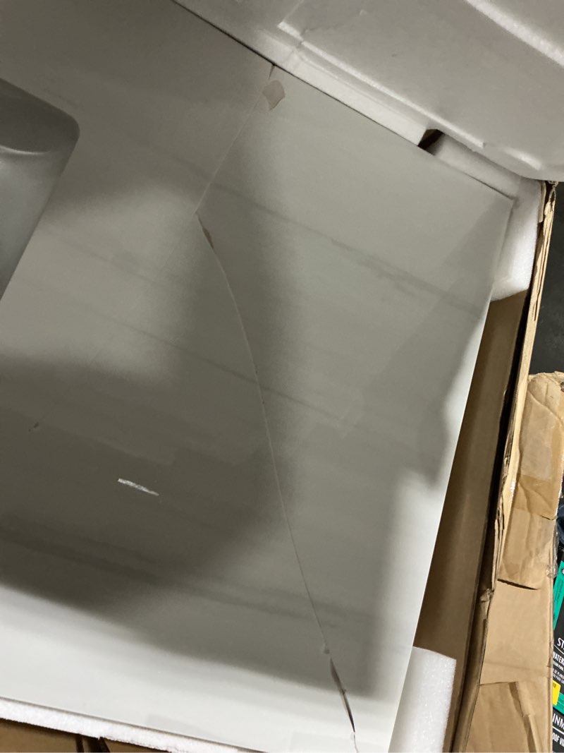 Condition photo showing As Is for allen + roth dolomiti bianco 49-in white sintered stone single sink bathroom vanity top