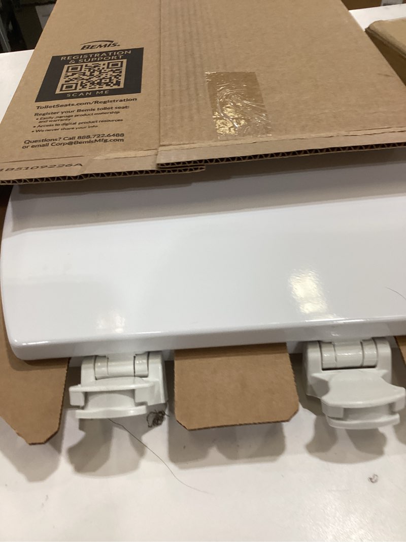 Condition photo showing As Is for bemis 1500ec 390 lift-off wood elongated toilet seat, cotton white (pack of 1)