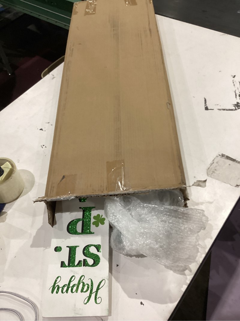 Condition photo showing As Is for glitzhome 36"h st. patrick's wooden porch sign, leprechaun happy st.patrick's day porch decor, standing yard sign for front door porch wall or deck patio indoor outdoor and yard decor leprechaun*3