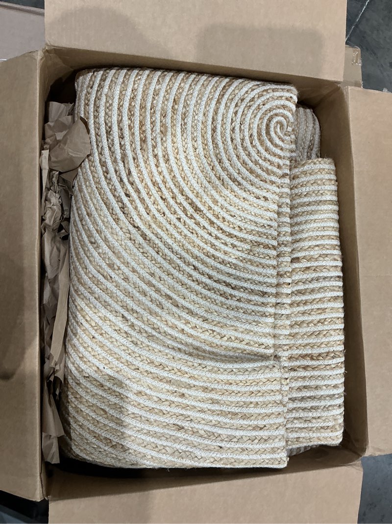 Condition photo showing As Is for gruhum handwoven 9ft jute area rug natural fiber cotton round boho farmhouse rustic vintage soft braided reversible eco friendly rugs- indoor outdoor kitchen bedroom living room hallways (9'ft round) 9' (round) natural- 13