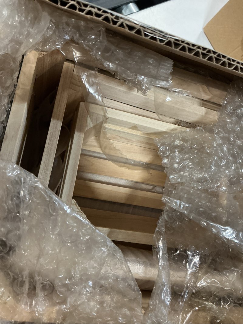 Condition photo showing Good Condition for oairse set of 3 nesting wooden storage crates - rustic wooden storage crates for display wood container boxes wood baskets for farmhouse flower stand display rack for shops or exhibitions home decor natural 11"