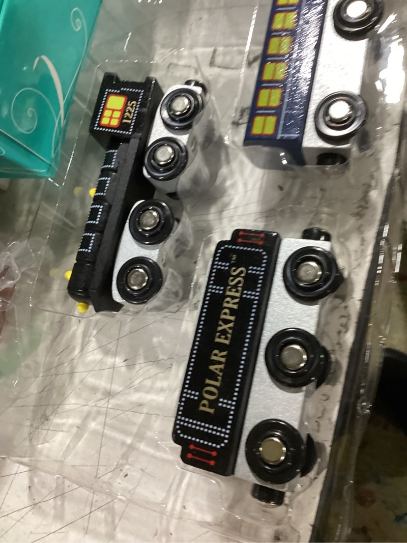 Condition photo showing Good Condition for masterpieces – the polar express train, 3 piece set, officially licensed collector’s edition toy, wooden magnetic engine and cars, kids toddlers boys and girls, ages 3+