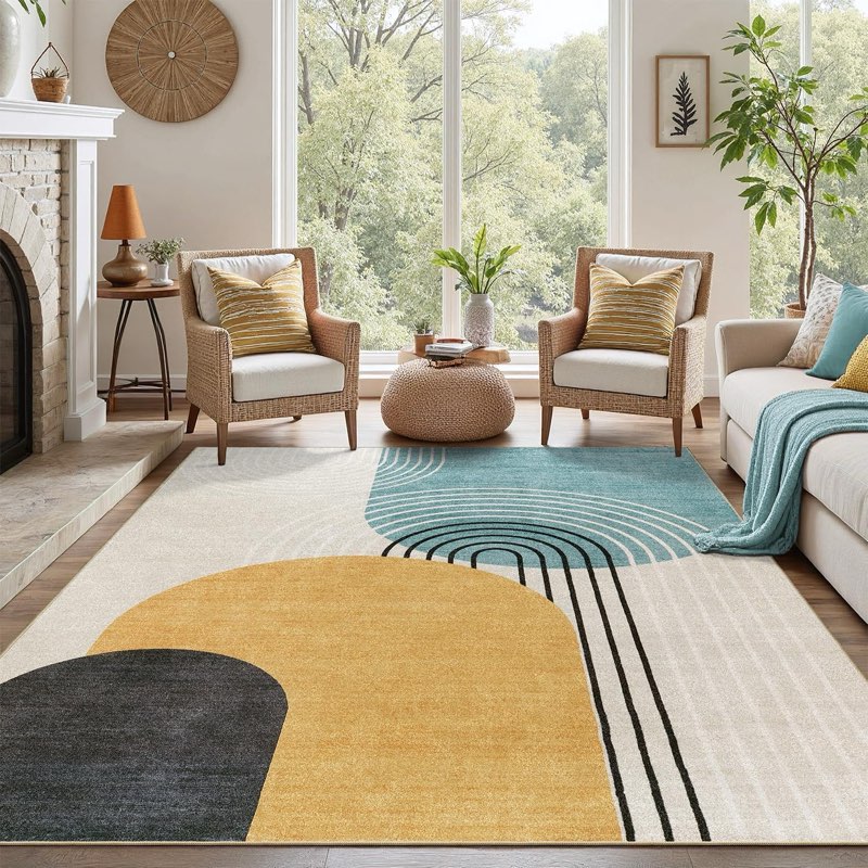 DCX Machine Washable 8x10 Area Rugs, Midcentury Modern Non Slip Stain Resistant Rug 8x10 for Living Room, Playroom, Dining Room, Soft Low Pile Large Carpet,...