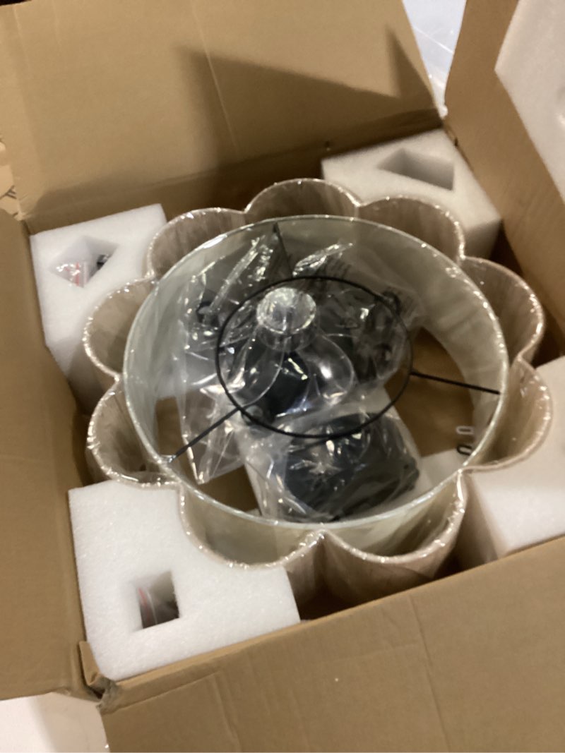 Condition photo showing New/Like New for Boho Farmhouse Chandelier Fan Handwoven Rattan Fandelier, Reversible 7-Blade Ceiling Fan with Adjustable Height, Soft Plum-Blossom Diffused Light – 3 Colors, 20'' Diameter(Elegant White)