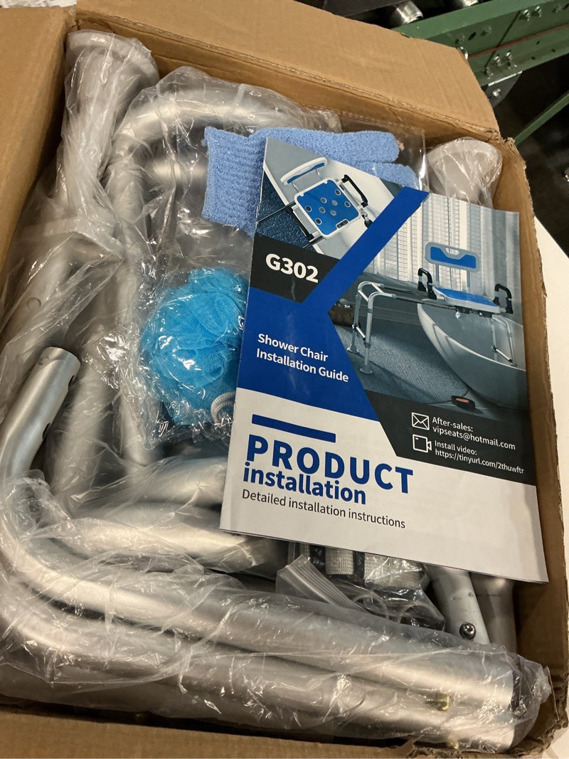 Condition photo showing Good Condition for Sliding Shower Chair with Arms and Back, 500lbs Tub Transfer Benches with Non Slip Aluminum Body and Suction Cups Adjustable Height Bath Seats for Seniros Elderly Disabled or Bariatric Adults XY5-G302-TL Largest Sliding Shower Chair Bench