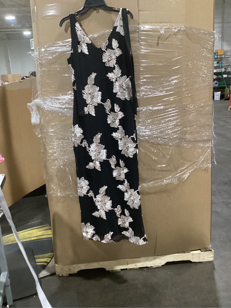 Condition photo showing New/Like New for (size l) lazysmile womens floral embroidered maxi dress sleeveless v neck tie strap ribbon flower mesh party cocktail dresses large black pink