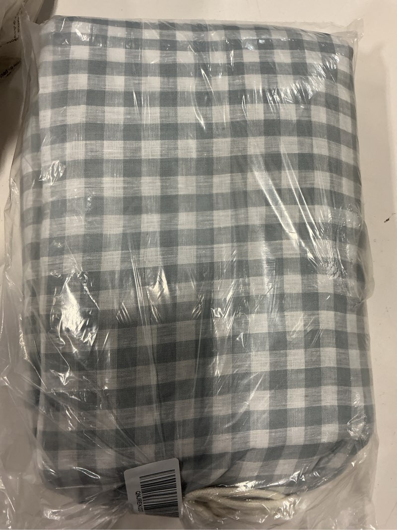 Condition photo showing Good Condition for european linen gingham duvet cover, king/cal king, blue fog