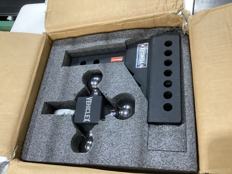 Condition photo showing Good Condition for vehiclex 6" adjustable drop hitch for 2" receiver, heavy-duty tri-ball & tow hook with keyed-alike pin locks for suvs & light-duty trucks, solid steel design 6 inch drop hitch 2 inch receiver