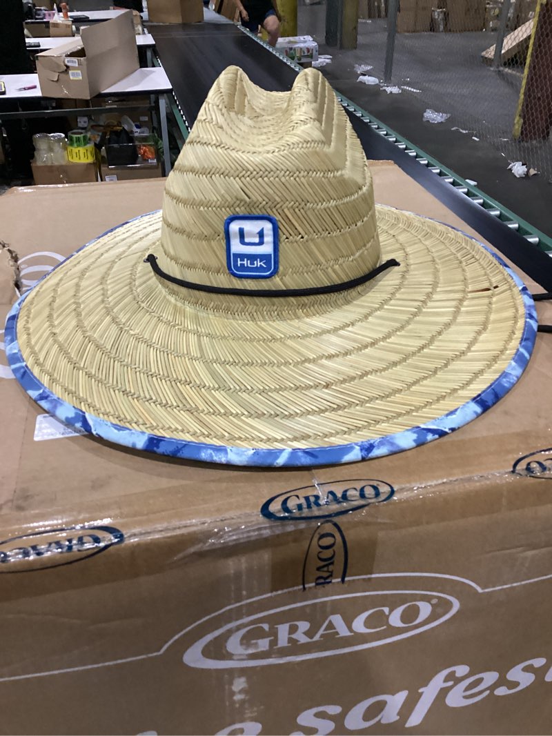 Condition photo showing As Is for huk men's straw hat, wide brim fishing & beach hat for men one size cane bay - ice water