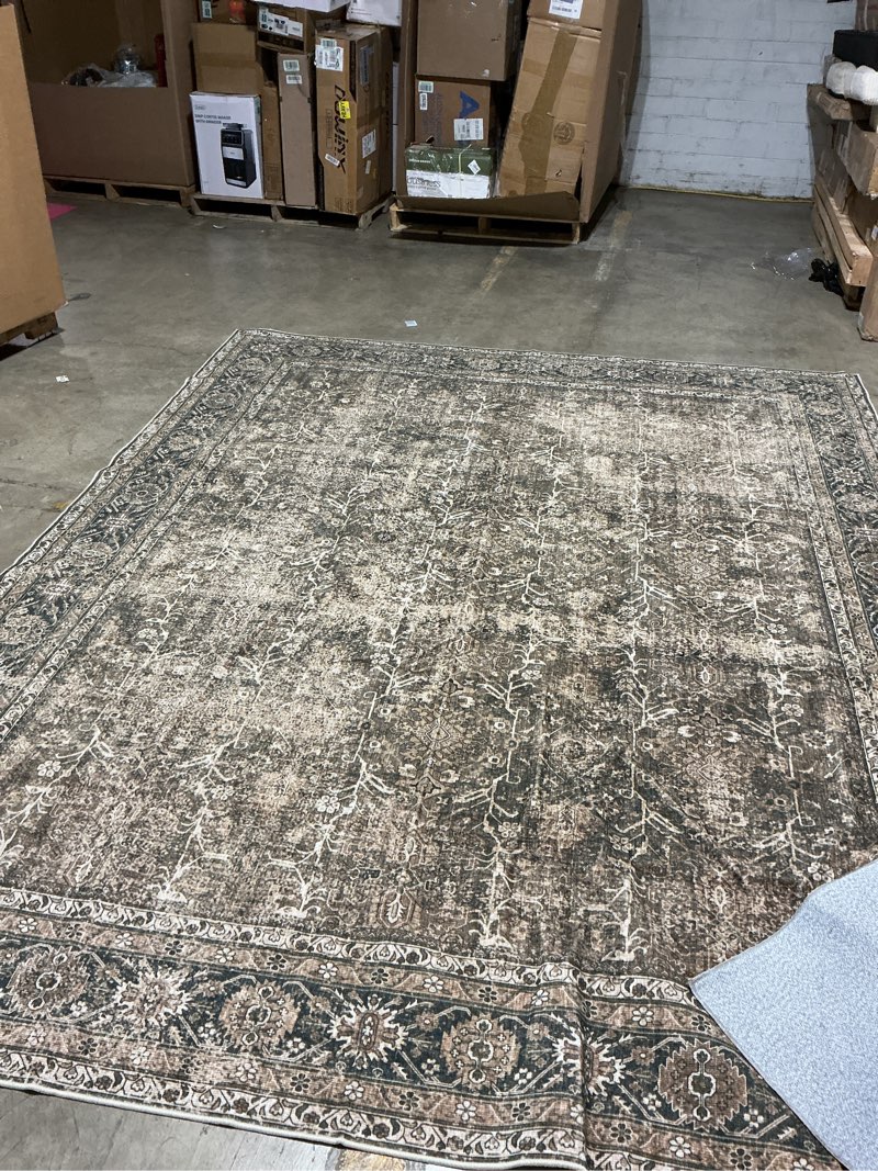 Condition photo showing Good Condition for vintage area rug 8x10 brown washable living room large carpet non slip bedroom indoor office low pile traditional distressed retro accent rug for dining room 8' x 10' (rectangular) accent brown