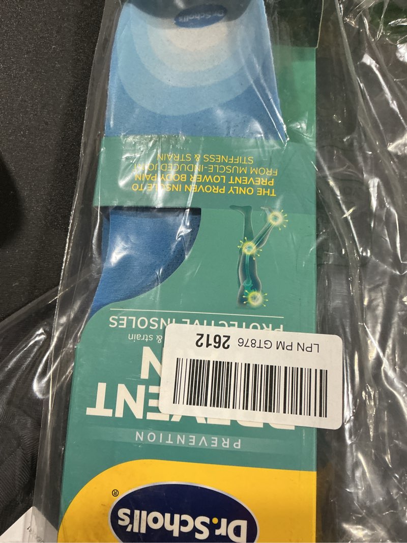 Condition photo showing Good Condition for dr. scholl's prevent pain protective insoles, protect against foot, knee, lower back pain, promote foot health & wellness, trim to fit insert, men shoe size 8-14, 1 pair trim to fit mens 8-14 prevent pain men's shoe insert