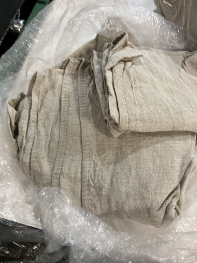 Condition photo showing As Is for european linen fitted sheet set, queen, natural chambray