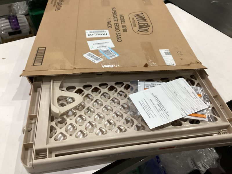 Condition photo showing Good Condition for toddleroo by north states - supergate ergo baby gate: plastic baby gate for stairs & doorways - adjustable indoor safety gate - made in usa - 26 to 42 inches wide - 26 inches tall - sand