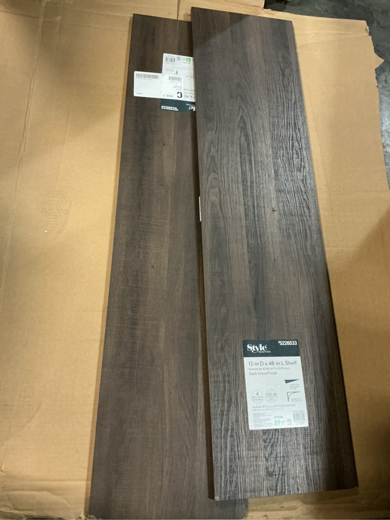 Condition photo showing Good Condition for style selections 11.7-in d x 47.6-in l dark wood mdf rectangular shelf board set 2