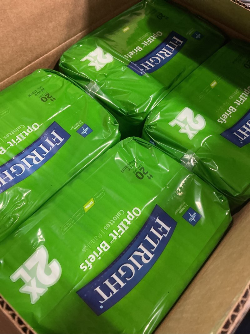 Condition photo showing New/Like New for fitright optifit extra adult briefs, incontinence diapers with tabs, moderate absorbency, 2xl, 60 to 70", 20 count (pack of 4) 80 count xx-large