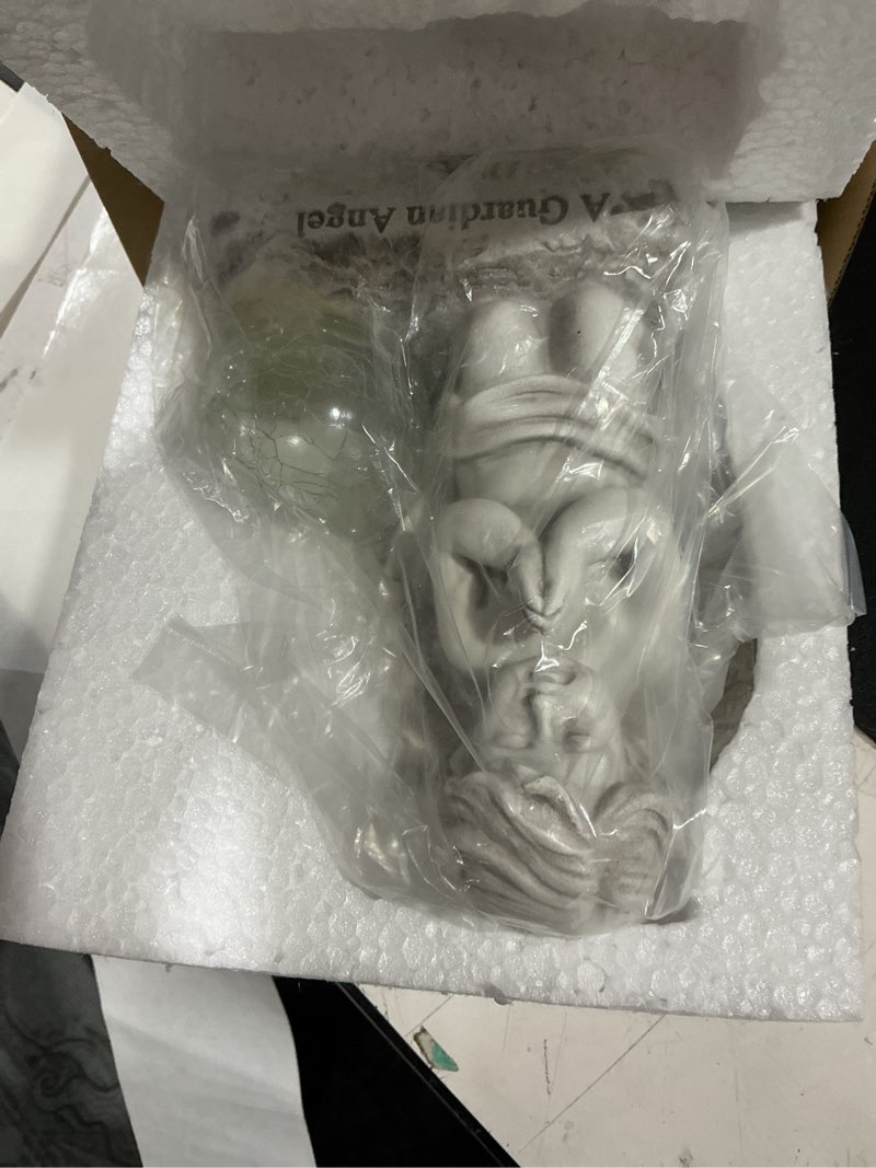 Condition photo showing Good Condition for angel decor praying cherubs statue, garden decor with solar crackle glass globe for lawn patio decorations modern