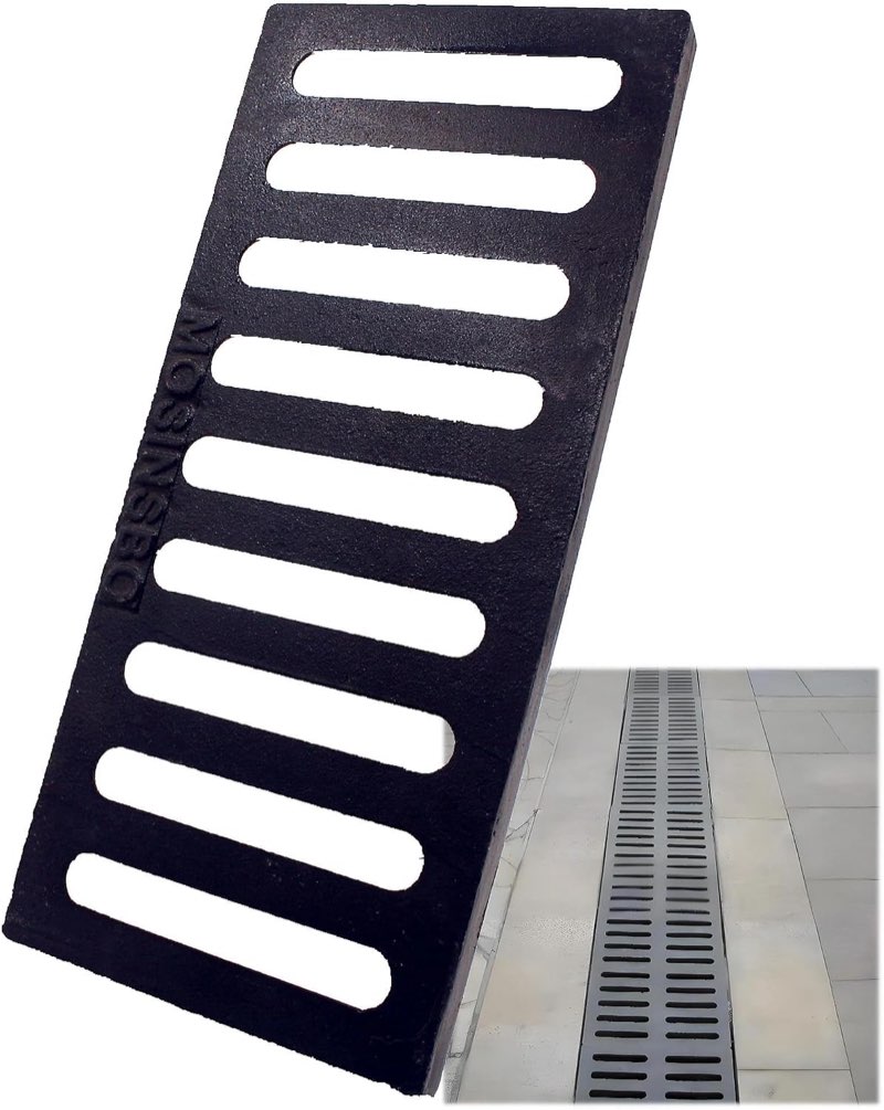 cast iron drain grate 17x8 in, b-class 28100 lbs heavy-duty driveway channel cover, outdoor trench drainage grate, black rectangle metal sewer cover for
