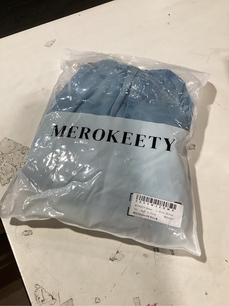Condition photo showing New/Like New for merokeety women's summer sleeveless floral bodycon dress 2026 spring mesh wedding guest cocktail formal party maxi dresses blue medium