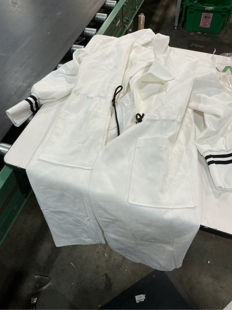 Condition photo showing As Is for fazortev women coat pocket casual drawstring waist open front classic lapel overcoat xx-large white