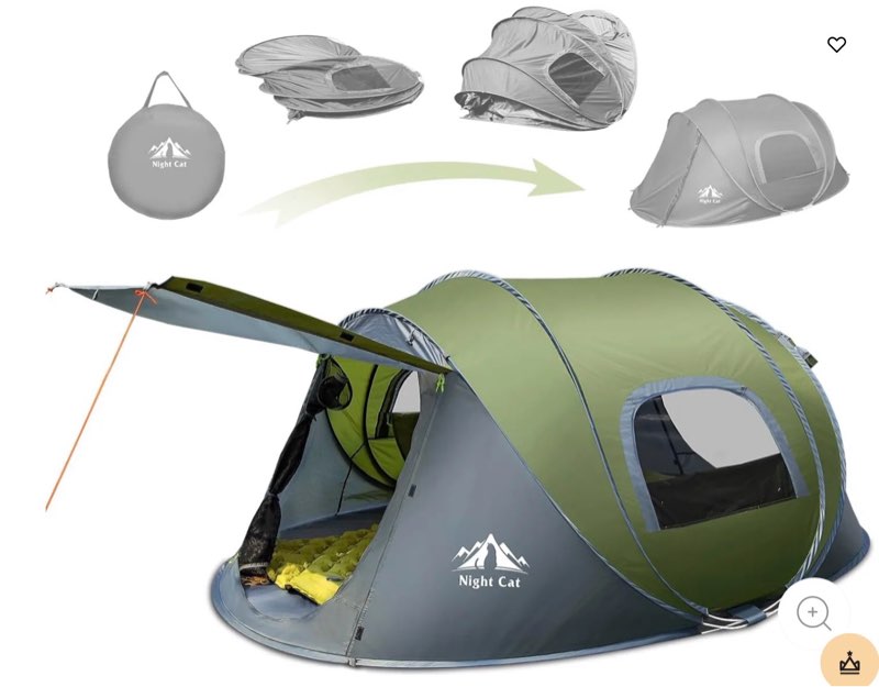 night cat pop-up camping tent: 2 person pop out tent waterproof instant easy setup family tent