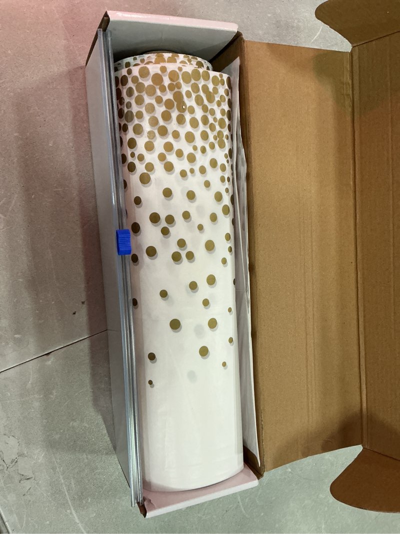 Condition photo showing As Is for kesfey white with gold dot plastic tablecloth roll 54 inch x 120ft disposable gold dots plastic table cloth roll with slide self cutter box- cut to any size dots tablecover for picnic birthday party black golden dot