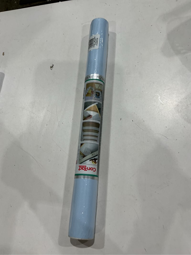 Condition photo showing New/Like New for con-tact brand creative covering, self-adhesive shelf liner, multi-purpose vinyl roll, easy to use and apply, 18'' x 16', light blue light blue 1.8"w x 18"l