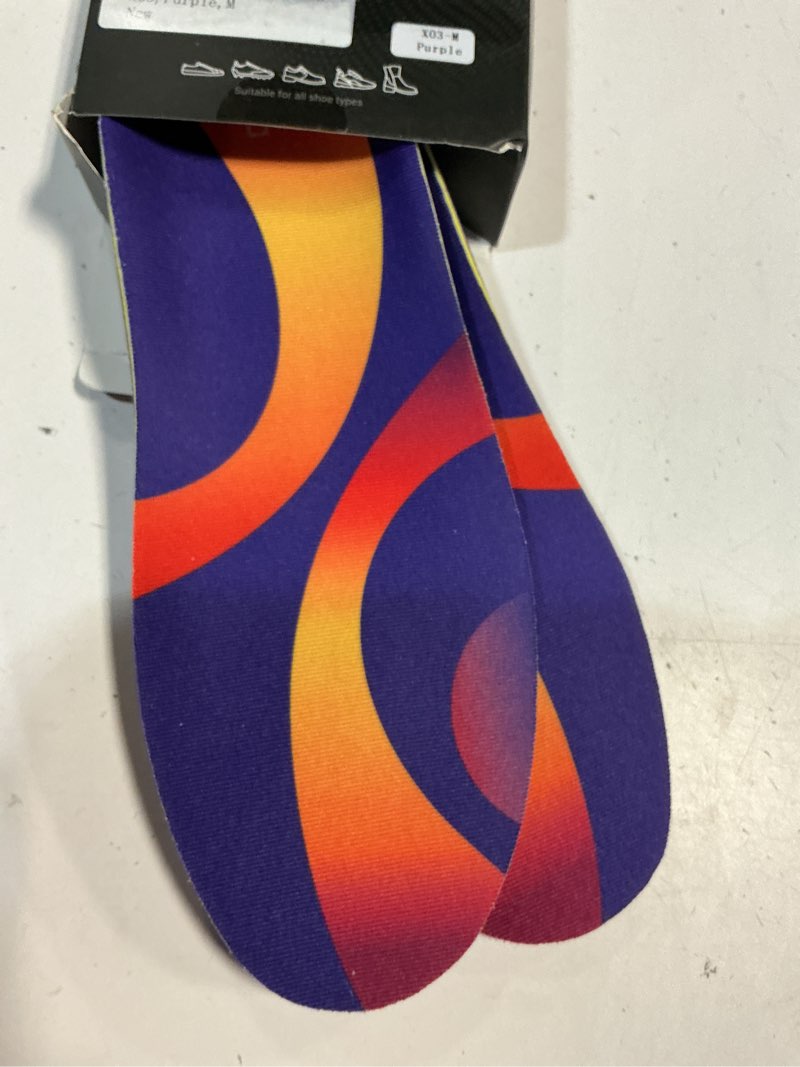 Condition photo showing New/Like New for professional medium arch support shoe inserts, over 230+ lbs plantar fasciitis insoles for women and men, flat feet orthotics insert athletic shoe insole purple m