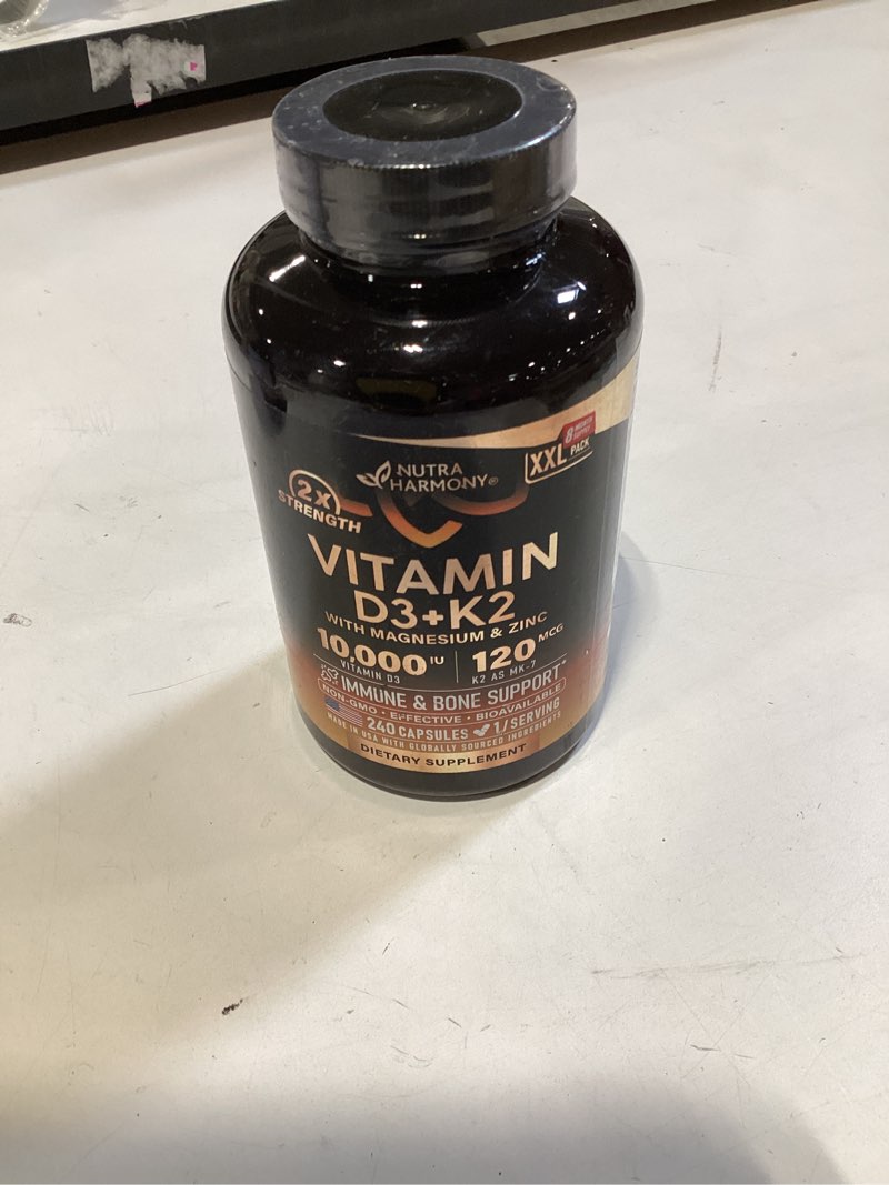 Condition photo showing New/Like New for vitamin d3 k2 - vitamin d3 10000 iu & k2 as mk-7 120 mcg - immune & mood support, for bone & teeth health - with magnesium, zinc & vitamin c & b12 - highly bioavailable - made in usa, 240 capsules 240 count (pack of 1)