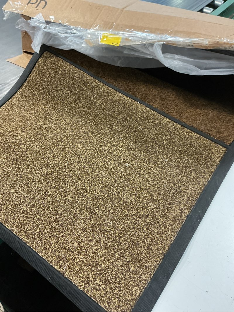 Condition photo showing As Is for 23x35 inch 2 in 1 disinfecting sanitizing floor entrance doormats, wet dry shoe mat, disinfection entry rug shoe sanitizer, indoor outdoor rug, shoe sole cleaning mat (brown)