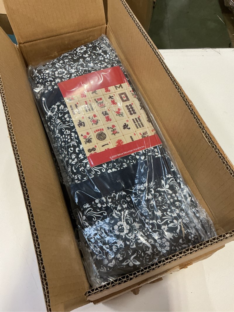Condition photo showing New/Like New for Yellow Mountain Imports American Mahjong Set, Chinoise II with Floral Blue Soft Case - All-in-One Racks with Pushers, Wright Patterson Betting Coins, Dice, & Wind Indicator