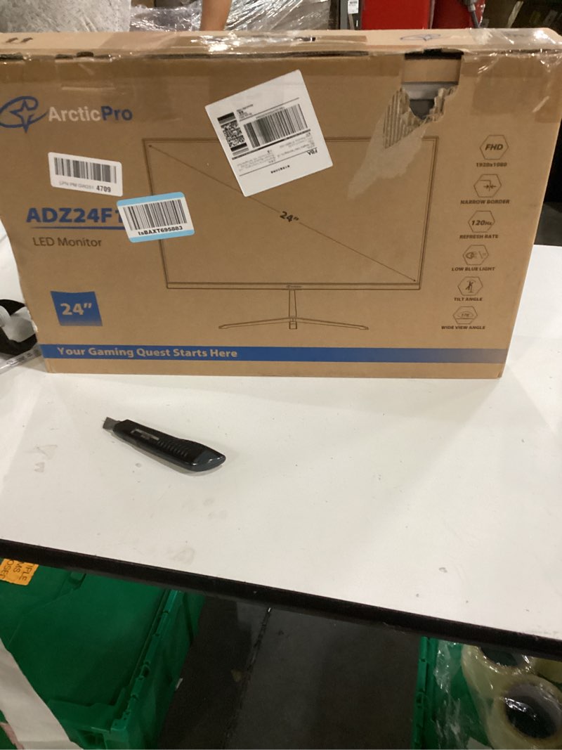 Condition photo showing Good Condition for arcticpro 24 inch monitor 120hz, fhd 1080p, computer monitor, ips, 99% srgb, adaptive sync, 1ms response time, 3-sided frameless, ultra slim, vesa mountable, anti-blue light design, hdmi & vga ports 24" fhd 120hz ips
