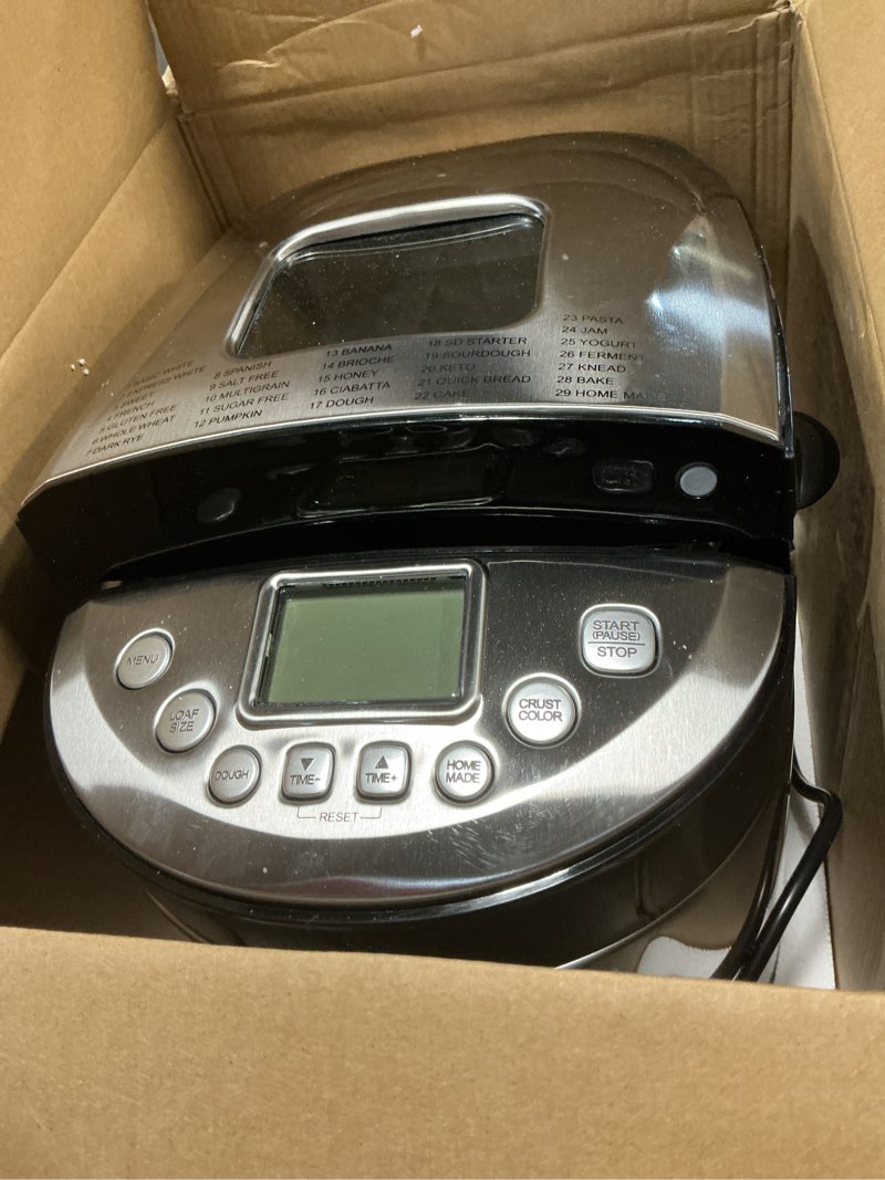 Condition photo showing Good Condition for KITCHENARM 29-in-1 SMART Bread Machine with Gluten Free Setting 2LB 1.5LB 1LB Bread Maker Machine with Homemade Cycle - Stainless Steel Breadmaker with Recipes Whole Wheat Bread Making Machine 29 Programs - 3 Loaf Sizes - 3 Crust Colors Stainless Steel