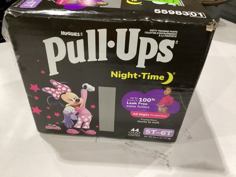 Condition photo showing New/Like New for pull-ups girls' night-time potty training pants, size 5t-6t overnight training underwear (46-60 lbs), 44 ct