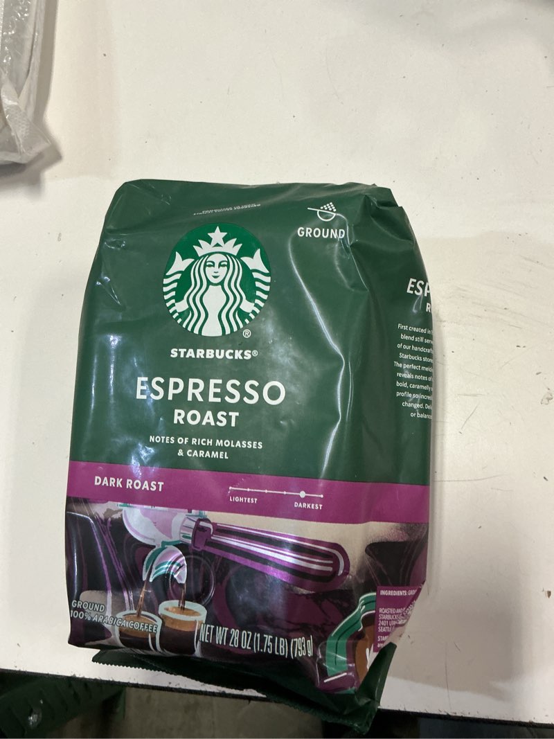Condition photo showing New/Like New for (Best before 15 -mar-2026)Starbucks Ground Coffee, Dark Roast Coffee, Espresso Roast, 100% Arabica, 1 bag (28 oz) 28 Ounce (Pack of 1)