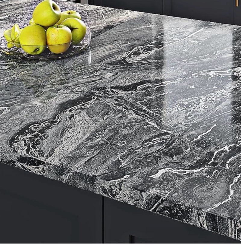 Livelynine 36 X197 Inch Extra Wide Glossy Marble Countertop Peel and Stick Wallpaper Waterproof Cont
