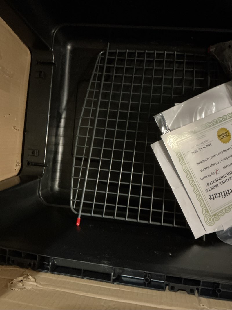 Condition photo showing Good Condition for SportPet Airline Compliant LARGE 28.75" Travel Dog Kennel- Durable Plastic Airline Pet Carrier w/ Removable Wheels & Food Bowls, Collapsible Indoor/Outdoor Dog Kennel, Dogs up to 28"L & 20"H-Dark Gray Large (Dark Gray)