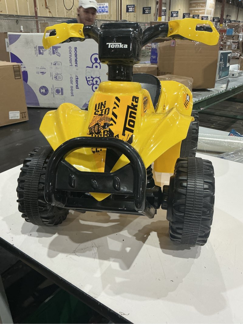 Condition photo showing As Is for tonka - 6v atv quad for kids, powerful and safe ride-on toy with rechargeable battery, forward and reverse driving, max weight capacity of 55 lbs, ages 2-3 years