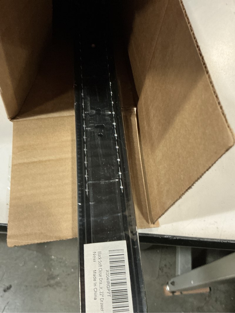 Condition photo showing Good Condition for hbl’ 1 pair | soft close drawer slides 22 inch, heavy duty cabinet drawer slides replacement - ball bearing full extension, 200 lb capacity, made of cold-rolled steel, rust-resistant & long-lasting. black 22" drawer slide 1