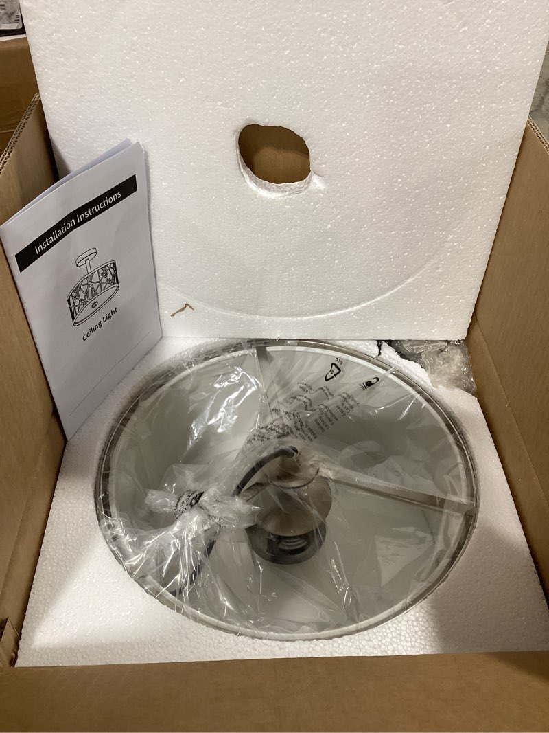 Condition photo showing New/Like New for BUXVRCS Semi Flush Mount Ceiling Light, Unique 3-Light Drum Light Fixture with Fabric Shade, Kitchen Light Fixtures Ceiling Mount, Modern Close to Ceiling Lamp for Living Room (Brushed Nickel)