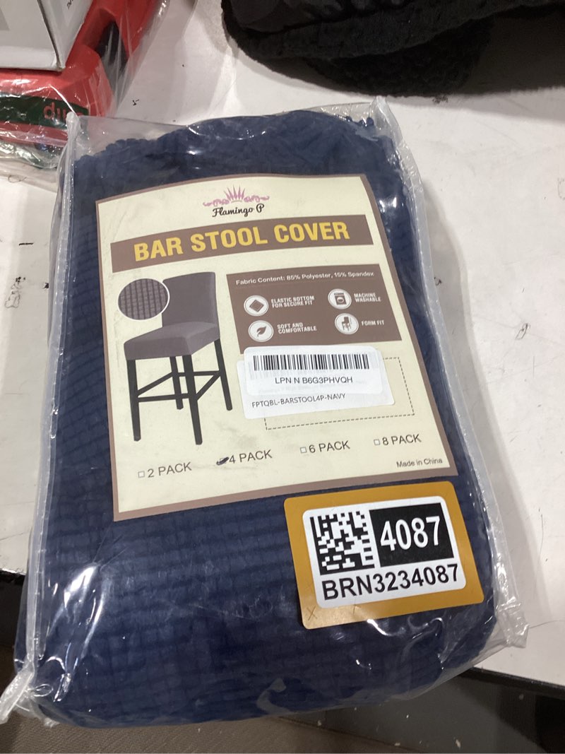 Condition photo showing New/Like New for flamingo p high stretch bar stool cover pub counter stool chair seat slipcover for dining room cafe furniture protectors non slip with elastic bottom set of 4, navy navy 4