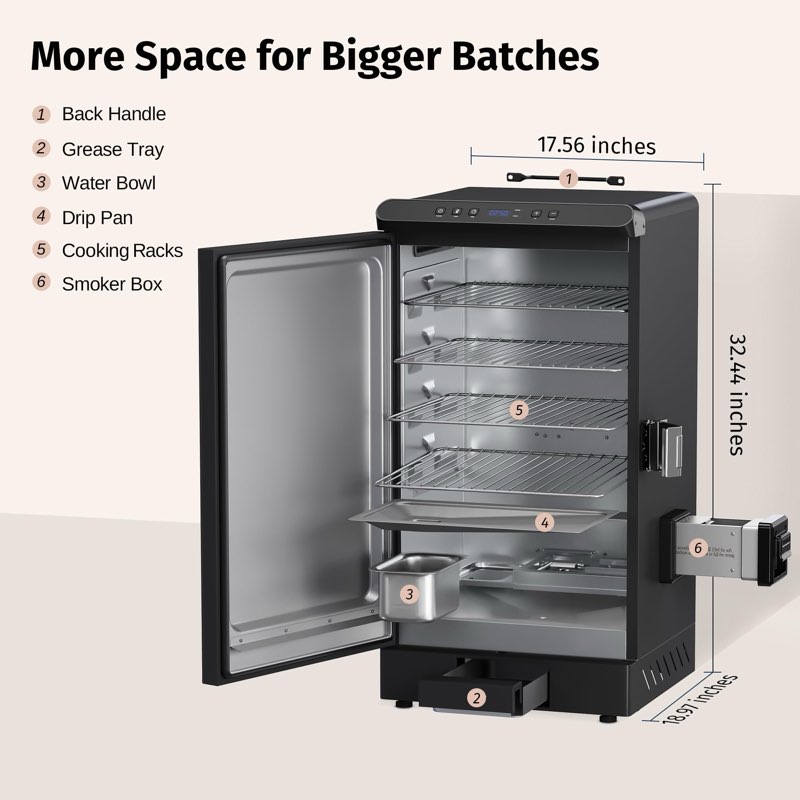 EAST OAK Ridgewood 30" Electric Smoker, Smoker with Side Wood Chip Loader, 725 Sq Inches of Cooking,