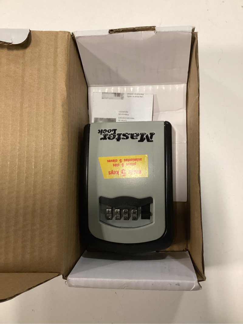 Condition photo showing As Is for master lock set your own combination wall mount lock box, 5 key capacity, black 5401ec