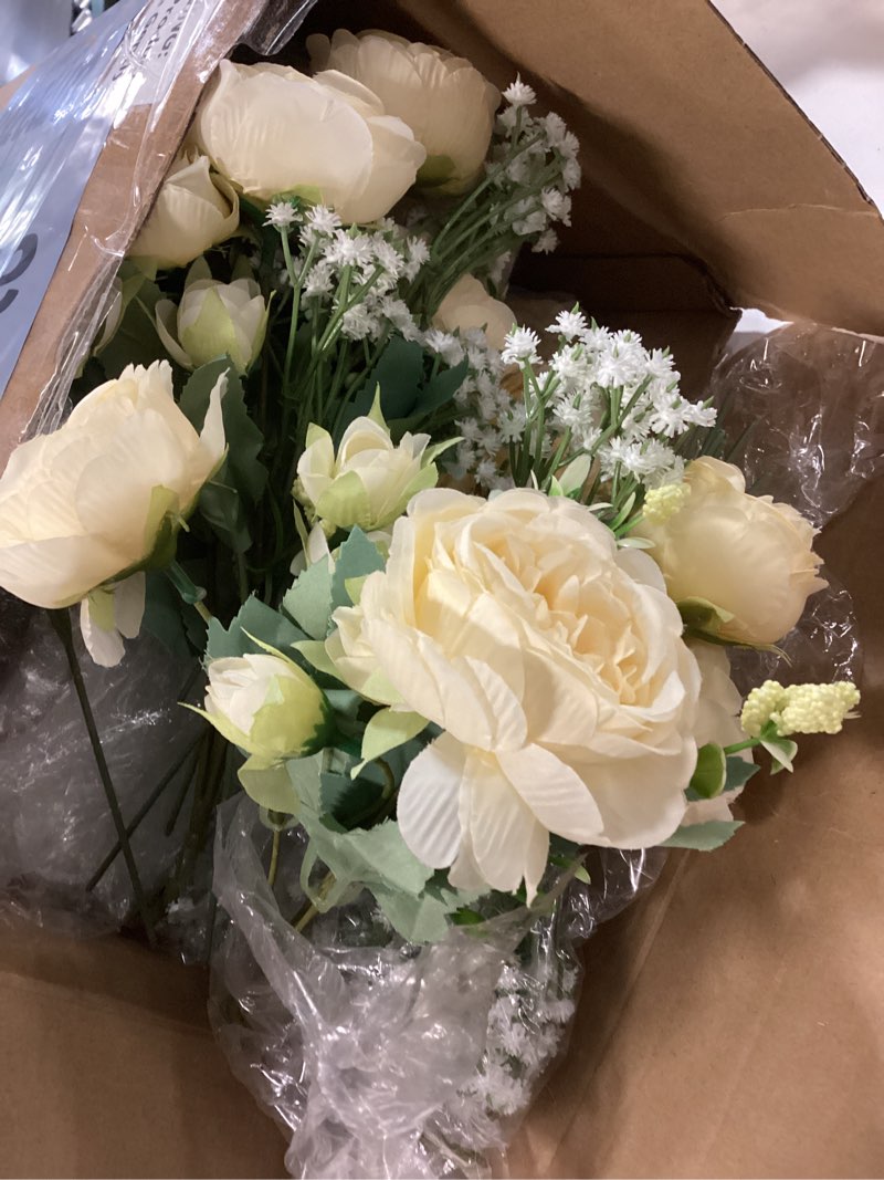 Condition photo showing Good Condition for Zeyune 6 Sets Mason Jar Centerpiece Table Decorations, Artificial Peony Baby's Breath Flower Bouquets, Faux Flowers with Vase, Rustic Decor Gifts for Home, Wedding, Holiday (Green) Green 6