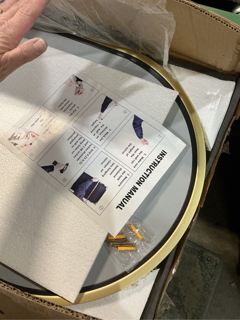 Condition photo showing New/Like New for 57" x 20" arched full length mirror - wall mounted/floor mirror aluminum alloy frame full body mirrors for bathroom living room bedroom and entryway,gold gold 57"l x 20"w