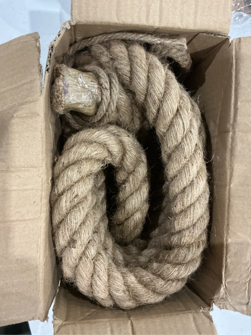 Condition photo showing As Is for 2" x 9.8ft cat climbing rope with hook, natural sisal ropes for ceiling and wall mounted, durable space saving cat climbing jute rope toy with scratching kitten rope for indoor and outdoor