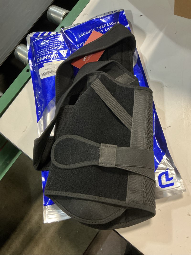 Condition photo showing Good Condition for back brace posture corrector for men & women, upgraded full back support with adjustable shoulder straightener and waist support straps, breathable back brace for office work, long sitting & daily wear, comfortable posture support for upper & lower back x-small black x-small (waist 31"-33")