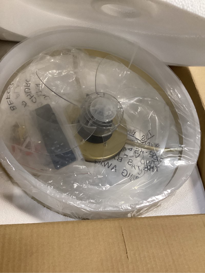 Condition photo showing Good Condition for VOLISUN Low Profile Ceiling Fans with Lights and Remote,15.7in Modern Ceiling Fan Flush Mount, 3000K-6500K Dimmable Bladeless LED Fan Light,Gold Fandelier Ceiling Fans with Lights for Bedroom Gold 15.7 INCH