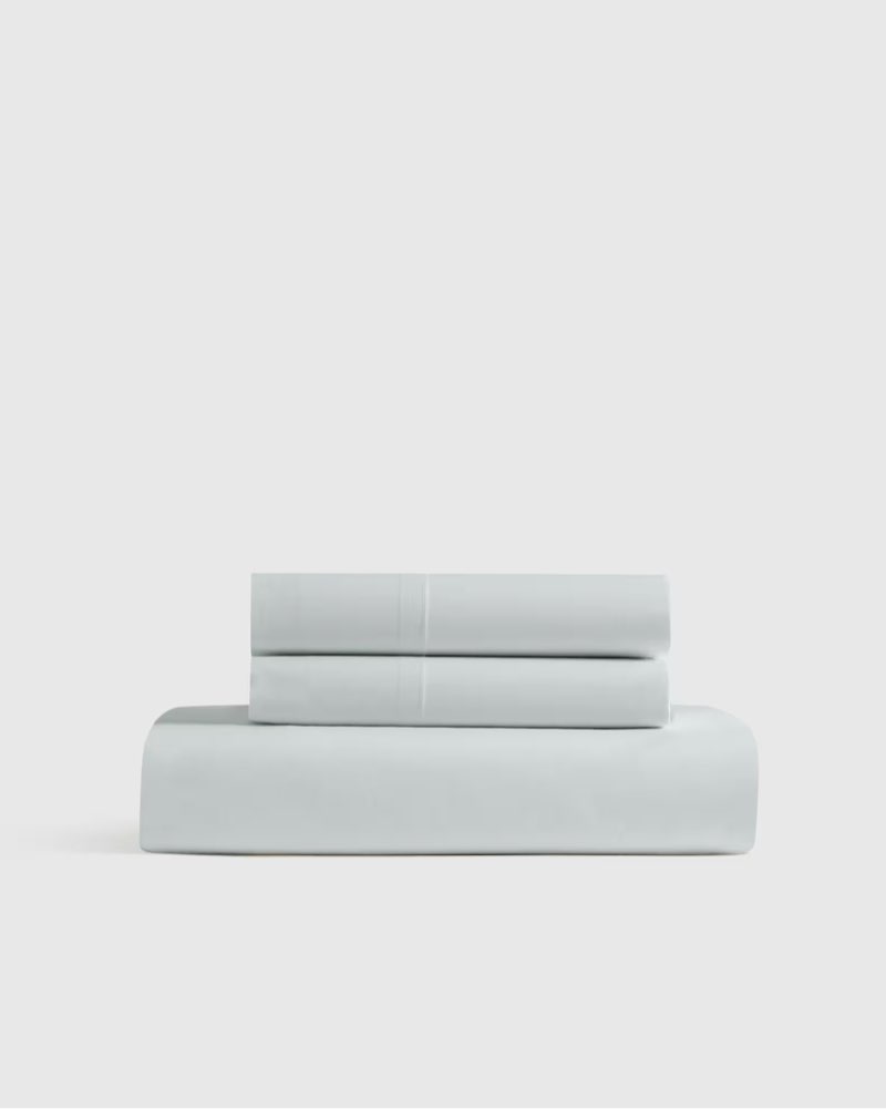 organic crisp percale fitted sheet set solid: mist size: twin
