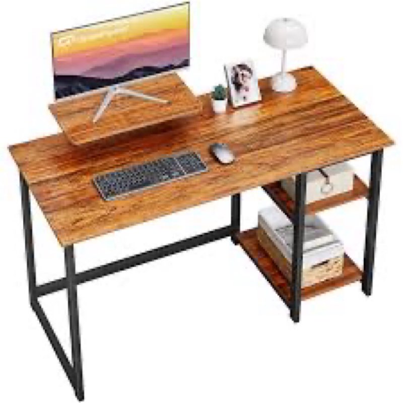 GreenForest Small Computer Desk with Monitor Stand and Reversible Storage Shelves,39 inch Home Office Work Desk for Small Spaces,Easy Assembly,Walnut