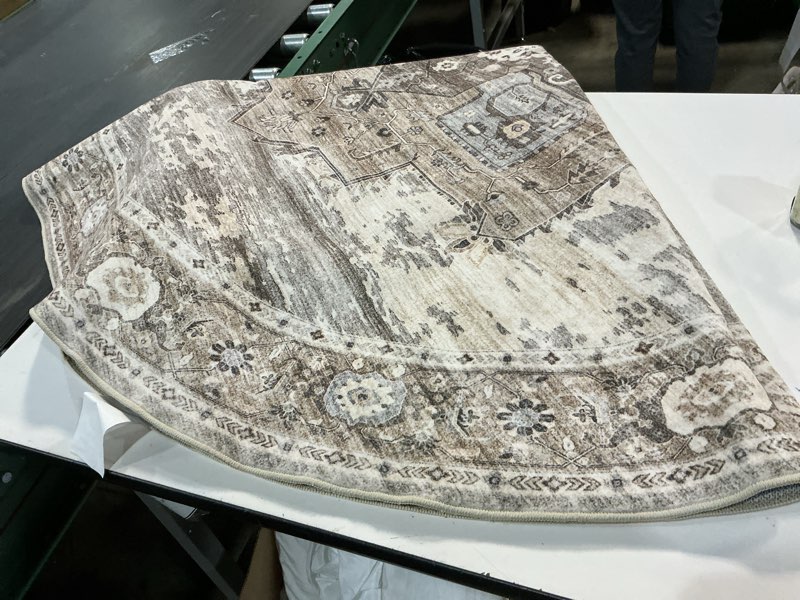 Condition photo showing Good Condition for Washable 5 Ft Round Area Rug - 5x5 Area Rugs for Living Room Bedroom Dining Room Home Office Floor Decor- Vintage Floral Stain & Fade Resistant Non-Slip Backing Carpet (Camel/Beige) Camel / Beige 5' x 5' (Round)